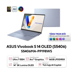 Laptop ASUS Vivobook S 14 OLED S5406MA-PP198WS (Intel Core Ultra 7 155H | 16GB | 512GB | Intel Arc | 14 inch 3K | Win 11 | Office | Xanh)