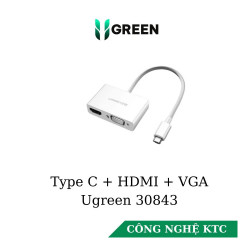 Cáp chuyển đổi USB type C to HDMI/VGA hỗ trợ full HD 3D 4Kx2K chính hãng Ugreen 30843 cao cấp