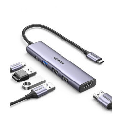 Bộ chuyển đổi USB-C sang 2*USB-A 2.0+ USB-A 3.0+HDMI+PD hỗ trợ 4K Ugreen (15495)