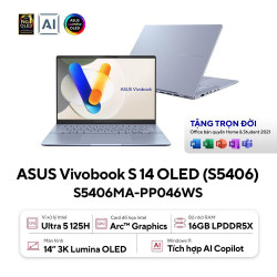 Laptop ASUS Vivobook S 14 OLED S5406MA-PP046WS (Intel Core Ultra 5 125H | 16GB | 512GB | Intel Arc | 14 inch 3K OLED 120Hz | Win 11 | Office |  Xanh)