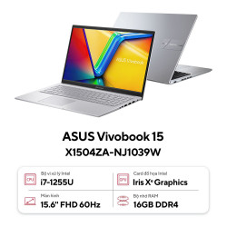 Laptop Asus Vivobook 15 X1504ZA-NJ1039W (Intel Core i7-1255U | 16GB | 512GB | Intel Iris Xe | 15.6 inch FHD | Win 11 | Bạc)