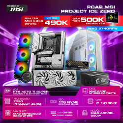 PCAP MSI Project ICE Zero ( i7 14700KF Upto 5.6Ghz 20 nhân / 28 luồng | RTX4070 Ti | 32GB DDR5 | SSD 1TB | PSU 850W )