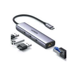 Bộ chia Hub USB-C ra 3 cổng USB 3.0 và cổng mạng dài 25cm Ugreen (60600)