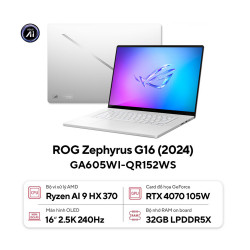 Laptop Asus Gaming ROG Zephyrus G16 GA605WI-QR152WS (AMD Ryzen AI 9 HX 370 | RTX 4070 | 16 inch OLED 2.5K 240Hz | 32GB | 1TB | Win 11 | Office | Trắng)