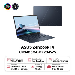 Laptop Asus Zenbook 14 UX3405CA-PZ204WS (Intel Core Ultra 9 285H | 32GB | 1TB | Intel Arc | 14 inch 3K OLED | Cảm ứng | Win 11 | Office | Xanh)