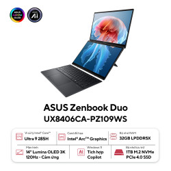 Laptop Asus ZenBook Duo UX8406CA-PZ109WS (Intel Core Ultra 9 285H | 32GB | 1 TB | 14 inch 3K OLED | Cảm ứng | Win 11 | Office | Xám)