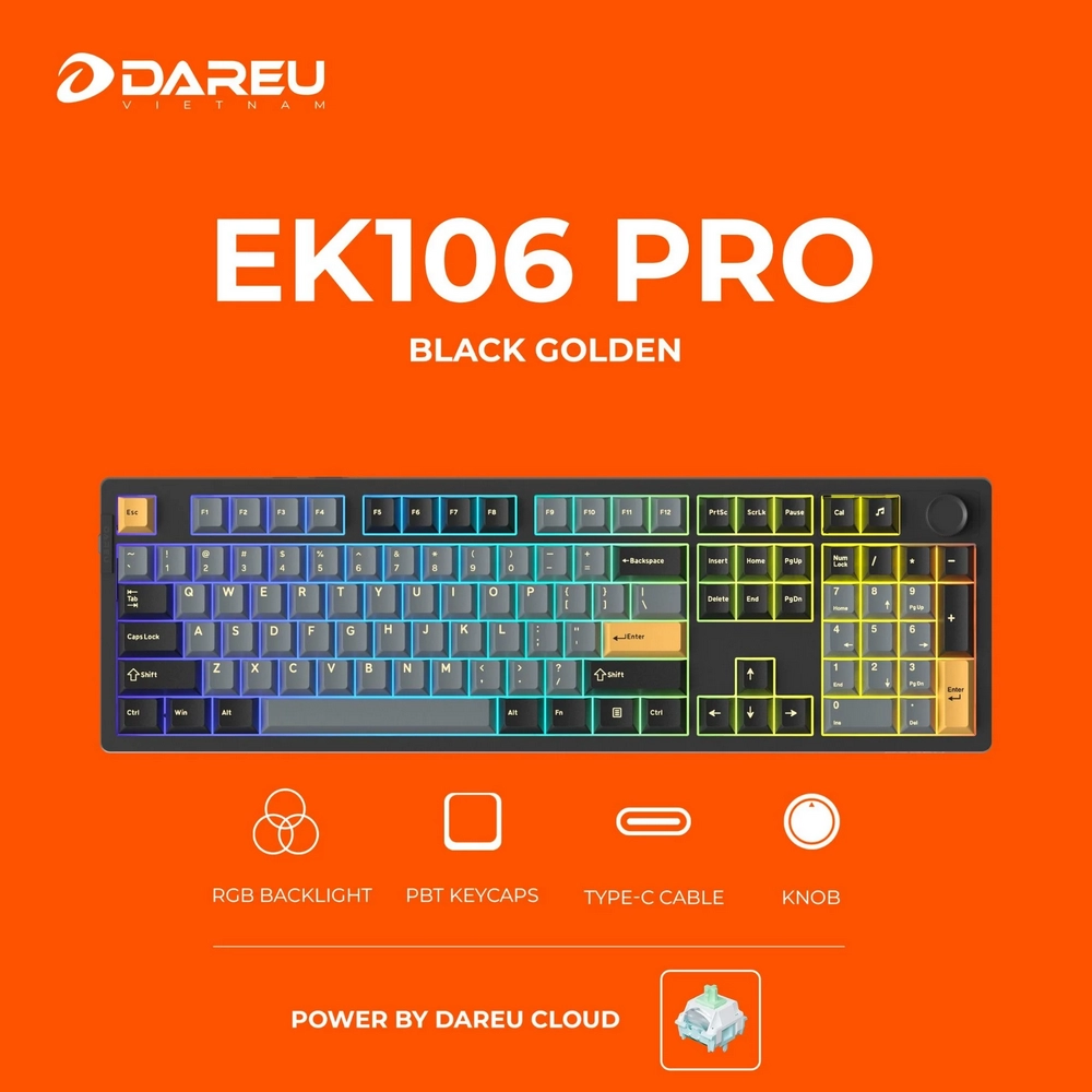 Bàn phím cơ DareU EK106 Pro Triple Mode Black Golden DareU Cloud switch