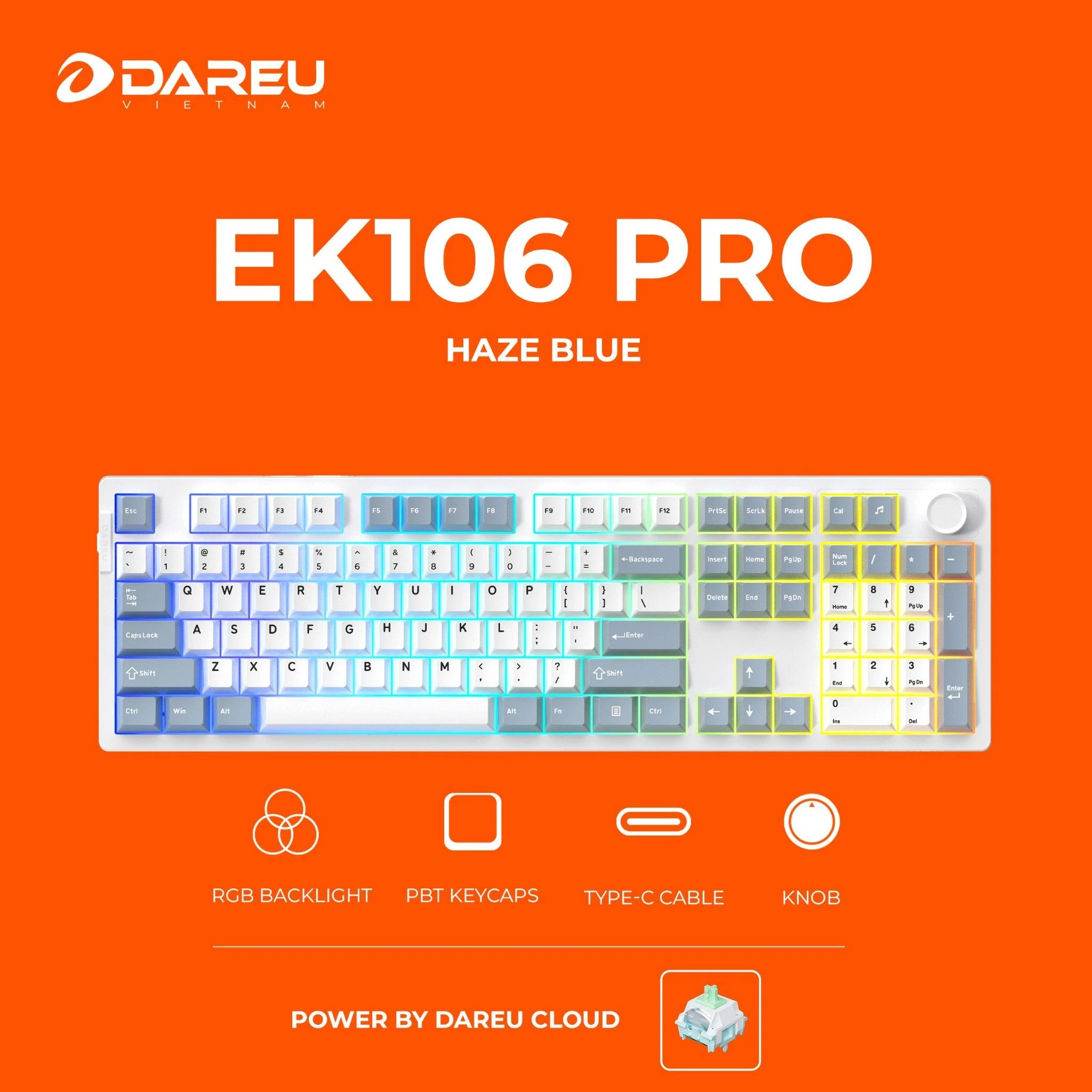 Bàn phím cơ DareU EK106 Pro Triple Mode Haze Blue DareU Cloud switch