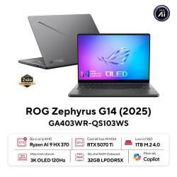 Laptop Asus Gaming ROG Zephyrus G14 GA403WR-QS103WS (AMD Ryzen AI 9 HX 370 | RTX 5070Ti 12GB | 14 inch 3K OLED 120Hz | 32GB | 1TB |  Win 11 | Xám)