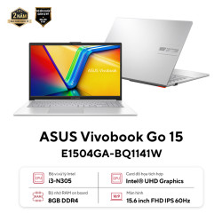 Laptop Asus Vivobook Go 15 E1504GA-BQ1141W (Intel Core i3-N305 | 8GB | 256GB | Intel UHD | 15.6 inch FHD 60Hz | Win 11 | Bạc)