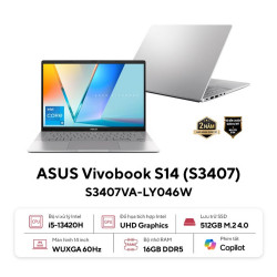 Laptop ASUS Vivobook S 14 S3407VA-LY046W (Intel Core i5-13420H | 16GB | 512GB | Intel UHD | 14 inch WUXGA IPS 60Hz | Win 11 | Bạc)