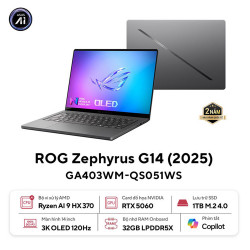 Laptop Asus Gaming ROG Zephyrus G14 GA403WM-QS051WS (AMD Ryzen AI 9 HX 370 | RTX 5060 8GB | 14 inch 3K OLED 120Hz | 32GB | 1TB | Win 11 | Office | Xám)