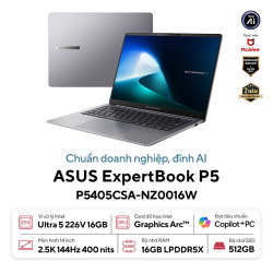 Laptop ASUS ExpertBook P5 P5405CSA-NZ0016W (Intel Core Ultra 5 226V | Intel Arc 130V | 14 inch WQXGA 144Hz | 16GB | 512GB | Win 11 | Xám)