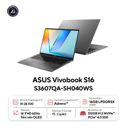 Laptop Asus Vivobook S16 S3607QA-SH040WS (Snapdragon X  X1 26 100 | 16GB | 512GB | Qualcomm Adreno | 16 inch WUXGA 60Hz | Win 11 | Office | Xám)