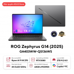 Laptop Asus ROG Zephyrus G14 GA403WW-QS136WS (AMD Ryzen AI 9 HX 370 | RTX 5080 | 14 inch 3K OLED 120Hz | 64GB | 2TB |  Win 11 | Xám)