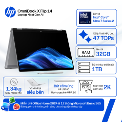 Laptop HP OmniBook X Flip 14-fm0086TU BZ7Q0PA (Intel Core Ultra 5 226V | 16GB | 1TB | Intel Arc | 14 inch 2K | Cảm ứng | Win 11 | Office | Xanh)