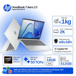 Laptop HP OmniBook 7 Aero 13-bg1087AU BZ7S1PA (AMD Ryzen AI 5 340 | AMD Radeon 840M | 13.3 inch WUXGA  | 16GB | 512GB | Win 11 | Office | Bạc)