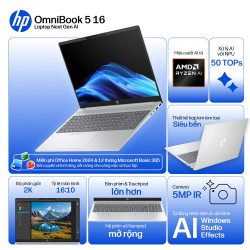 Laptop HP OmniBook 5 16-ag1068AU BZ7T0PA (AMD Ryzen AI 5 340 | AMD Radeon 840M | 16 inch WUXGA | Touch | 16 GB | 512 GB | Windows 11 Home | Office | Bạc)
