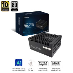 Nguồn ASUS PRO WORKSTATION 3000P ASUS-PRO-WS-3000P (3000W, ATX 3.1, PCIe 5.0, 80 Plus Platinum, Full Modular, range 200-240VAC, 10 năm bảo hành)