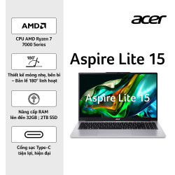 Laptop Acer Aspire Lite 15 AL15-42P-R08M NX.D3QSV.001 (AMD Ryzen 7 7730U | 16GB | 512GB | AMD Radeon | 15.6 inch FHD 60Hz | Win 11 | Office | Bạc)