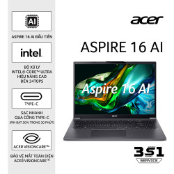 Laptop Acer Aspire 16 AI A16-71M-59L5 NX.J4YSV.001 (Intel Core Ultra 5 125H | 16GB | 512GB | Intel Arc | 16 inch FHD+ | Win 11 | Xám)