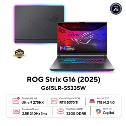 Laptop ASUS ROG Strix G16 G615LR-S5335W (Intel Core Ultra 9 Processor 275HX | RTX 5070 Ti 12GB | 16 inch 2.5K 240Hz | 1TB | 32GB | Win 11 | Xám)