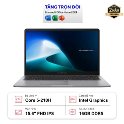 Laptop ASUS ExpertBook P1503CVA-C5H16-63WS (Intel Core 5 Processor 210H | Intel Graphics | 15.6 inch FHD | 16GB | 512GB | Win 11 | Office | Xám)