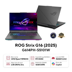 Laptop ASUS ROG Strix G16 G614PH-S5101W (AMD Ryzen 9 8940HX | RTX 5050 | 16 inch WQXGA 240Hz | 16GB | 512GB | Win 11 | Xám)