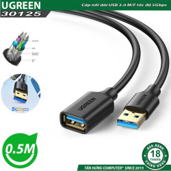Cáp USB 3.0 nối dài 0.5M Ugreen 30125, mạ vàng, tốc độ 5Gbps