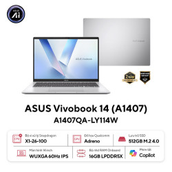 Laptop Asus Vivobook 14 A1407QA-LY114W (Snapdragon® X  X1 26 100 Processor | 16GB | 512GB | 14 inch WUXGA | Win 11 | Bạc)