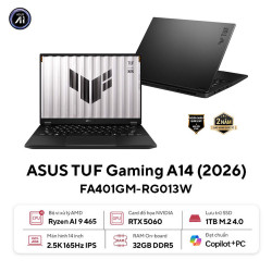 Laptop ASUS TUF Gaming A14 FA401GM-RG013W (AMD Ryzen AI 9 465 | RTX 5060 8GB GDDR7 | 14-inch WQXGA | 32GB | 1TB | Windows 11 Home | Xám)