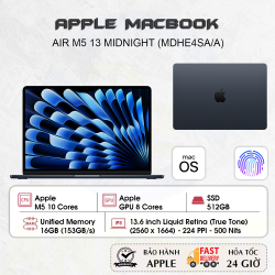 Laptop Apple MacBook Air 13 inch M5 Midnight - 10CPU/8GPU/16GB/512GB -  MDHE4SA/A