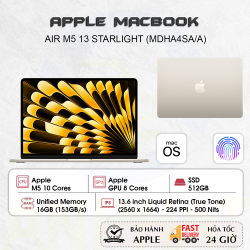 Laptop Apple MacBook Air 13 inch M5 Starlight - 10CPU/8GPU/16GB/512GB -  MDHA4SA/A