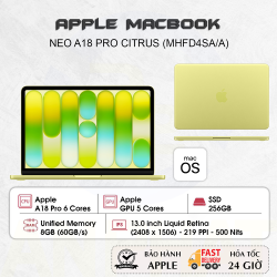 Laptop Apple MacBook Neo 13 inch A18 Pro Vàng Citrus 6CPU/5GPU/8GB/256GB -  MHFD4SA/A
