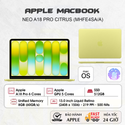 Laptop Apple MacBook Neo 13 inch A18 Pro Citrus 6CPU/5GPU/8GB/512GB SSD Touch ID -  MHFE4SA/A