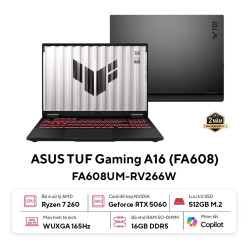 Laptop ASUS TUF Gaming A16 FA608UM-RV266W (AMD Ryzen 7 260 | 16GB | 512GB | RTX 5060 8GB | 16 inch FHD+ 165Hz | Win 11 | Xám)