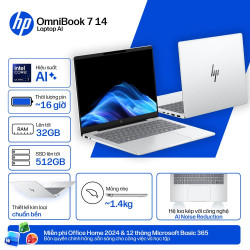Laptop HP OmniBook 7 14-fr0027TU C1MN1PA (Intel Core Ultra 7 255H | Intel Graphics | 14 inch 2K IPS | 16GB | 512GB | Win 11 | Office)