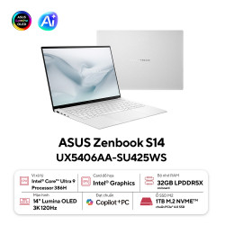 Laptop ASUS Zenbook S 14 UX5406AA-SU425WS (Intel Core Ultra 9 Processor 386H | 14 inch 3K OLED | 32GB | 1TB | Win 11 | Office)