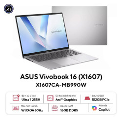 Laptop ASUS Vivobook 16 X1607CA-MB990W (Intel Core Ultra 7 255H | Intel Graphics | 16.0-inch WUXGA | 16GB | 512GB | Windows 11 Home SL | Bạc)