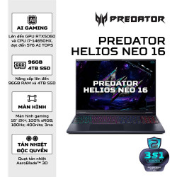 Laptop Acer Gaming Predator Helios Neo 16 PHN16-I31-74MN NH.U4SSV.002 (Intel Core i7-14650HX | RTX 5050 8GB GDDR7 | 16inch FHD+ | 32GB | 512GB | Windows 11 Home | Đen)