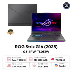 Laptop ASUS ROG Strix G16 G614PW-TS051W (AMD Ryzen 9 8940HX | RTX 5080 | 16 inch WQXGA 300Hz | 16GB | 1TB | Win 11 | Xám)