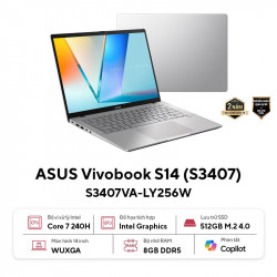 Laptop ASUS Vivobook S14 S3407VA-LY256W (Intel Core 7 240H | 8GB | 512GB | Intel Graphics | 14 inch WUXGA | Win 11 | Bạc)