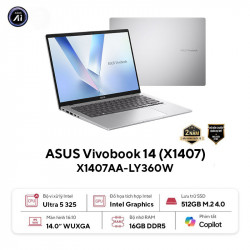 Laptop ASUS Vivobook 14 X1407AA-LY360W (Intel Core Ultra 5 325 | 16GB | 512GB | Intel Graphics | 14 inch WUXGA | Win 11 | Bạc)