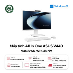 Máy tính để bàn All in one ASUS V440VAK-WPC407W (Intel Core 5 210H | 16GB | 512GB | 23.8 FHD_100Hz | WF6E/BT5.4 | CAM/MIC | WL_KB &M | 2Y-OSS | TRẮNG)
