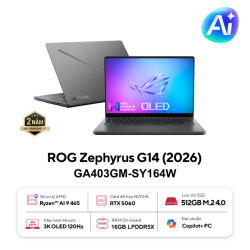 Laptop Asus ROG Zephyrus G14 GA403GM-SY164W (AMD Ryzen AI 9 465 | NVIDIA GeForce RTX 5060 8GB GDDR7 | 14 inch 3K OLED 120Hz | 16GB | 512GB | Win 11 | Xám)