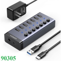 Bộ chia Hub USB 3.0 có 7 cổng màu đen nguồn 12V Ugreen (90305)
