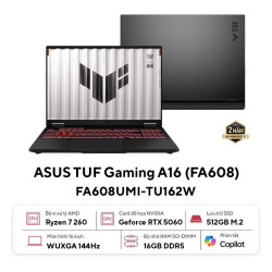 Laptop ASUS TUF Gaming A16 FA608UMI-TU162W (AMD Ryzen 7 260 | 16GB | 512GB | RTX 5060 8GB | 16 inch FHD+ 144Hz | Win 11 | Xám)