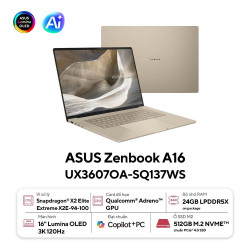 Laptop ASUS Zenbook A16 UX3607OA-SQ137WS (Snapdragon X2 Elite Extreme X2E94100 | Qualcomm Adreno | 16.0-inch 3K OLED | 24GB | 512GB | Windows 11 Home | Office | Be)
