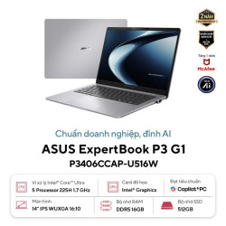 Laptop ASUS ExpertBook P3 G1 P3406CCAP-U516W (Intel Core Ultra 5 Processor 225H | Intel Graphics | 16GB | 512GB | 14 inch WUXGA | Win 11 | Xám)