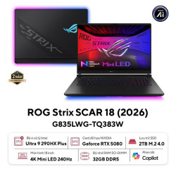 Laptop ASUS ROG Strix SCAR 18 G835LWG-TQ383W (Intel Core Ultra 9 Processor 290HX | RTX 5080 16GB | 18 inch 4K 240Hz | 32GB | 2TB | Win 11 | Đen)